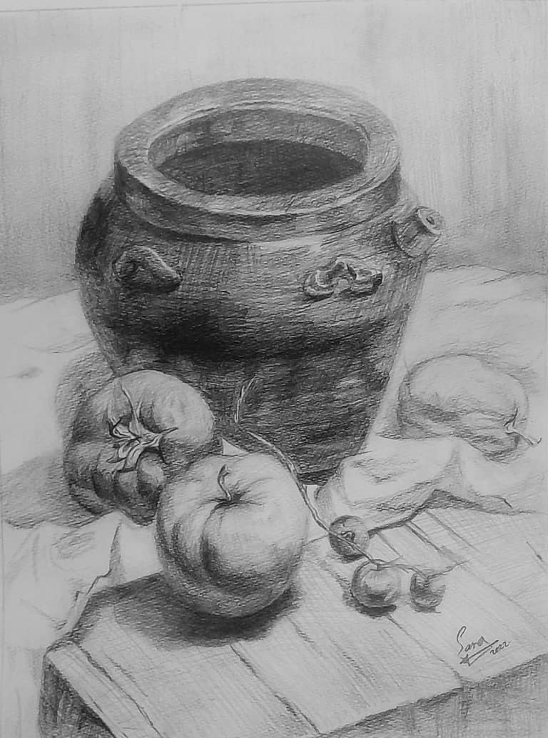 اعمال الطالبة سارة عبد الرحمن عبد الله المليكي تخصص جرافيك جامعة الاندلس رسم طبيعة صامتة بالرصاص رسم طبيعة صامتة بالألوان المائية رسم طبيعة صامتة بالرصاص رسم طبيعة صامتة بالرصاص افضل جامعة تخصص جرافيك في اليمن جامعة الاندلس اعمال ابداعيةلطالبات الجرافيك بجامعة الاندلس صنعاء رسم طبيعة صامتة بالرصاص